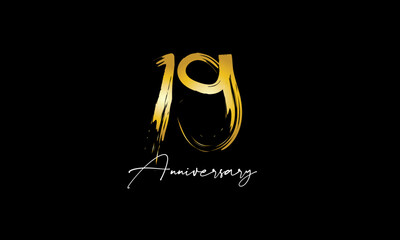 Number 19 Anniversary Handwriting Gold Abstract Logo