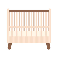 Vector kid's bed for newborns, kids in flat style. Wooden furniture for kids room. Safe small bed without corners in light colors isolated on white background. Vector clip art of bed.