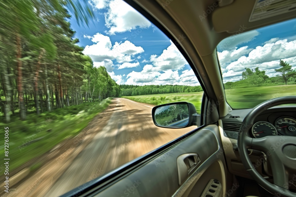 Poster immersive experience of a dynamic view through the car window at high speed journey
