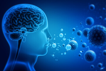 Obraz premium Human breathing germs, virus, bacteria in the air. 3d illustration.