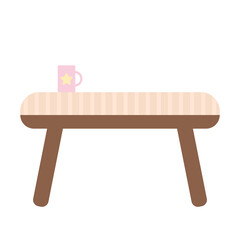 Vector kid's table for eating, learning in flat style. Wooden furniture for kids room. Safe small table without corners in light colors isolated on white background. Vector clip art of table.