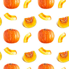 Pattern of pumpkins on white background for agriculture, culinary, seasonal themes