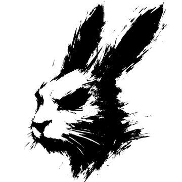 Rabbit, hare in illustration in brush stroke painting
