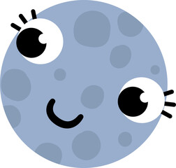 Planet Pluto with eyes and a smile. Kawaii
