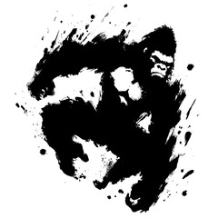 gorilla; monkey in illustration in brush stroke painting
