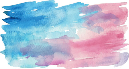 Background watercolor rectangle frame, blue and pink colors, isolated on white