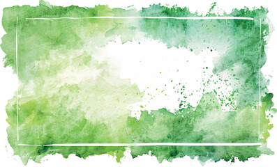 Background watercolor rectangle frame, green colors, isolated on white