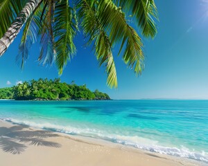 Tropical Beach Paradise with Palm Trees
