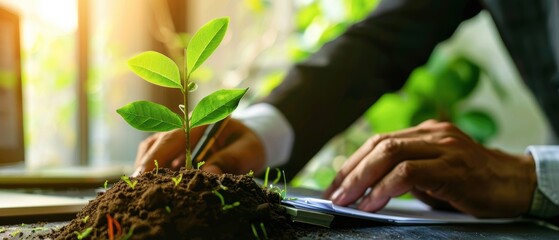 CEO reviewing ESG opportunities with green focus, ESG, corporate sustainability