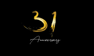 Number 31 Anniversary Handwriting Gold Abstract Logo