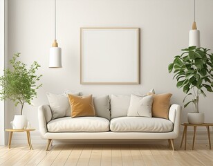 Decorative Sofa in Modern Room: Blank Poster Mockup