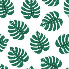 Seamless monstera leaves pattern. Bright summer print for clothes, textile, backpacks, fabric. Vector illustration tropical and palm leaves.