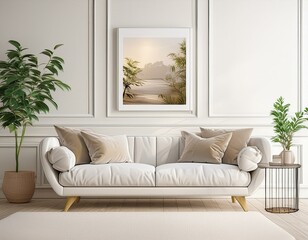 Stylish Interior: Modern Floor, Sofa, and Blank Canvas