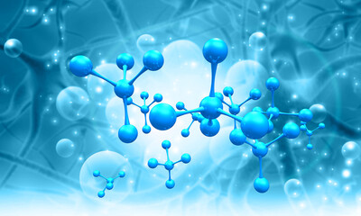 Atom molecules on abstract scientific background. 3d illustration.
