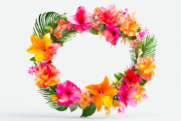 Tropical Flower Wreath with White Background