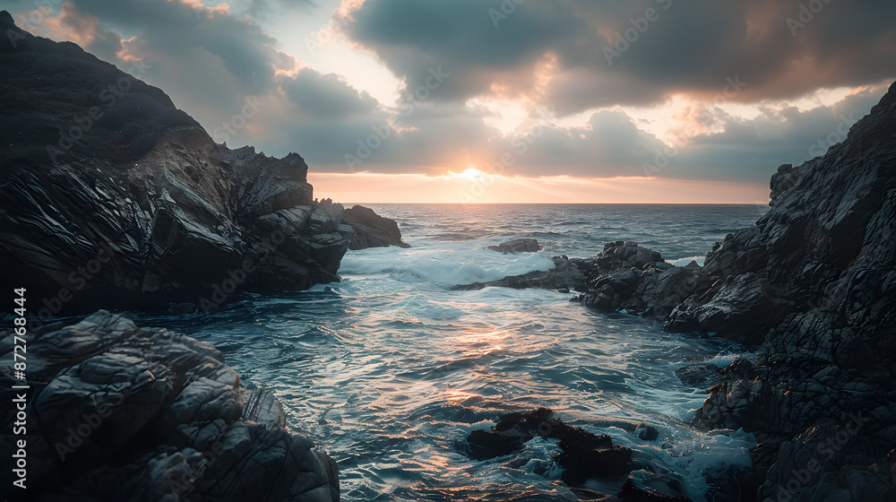 Canvas Prints the ocean is calm and the sun is setting
