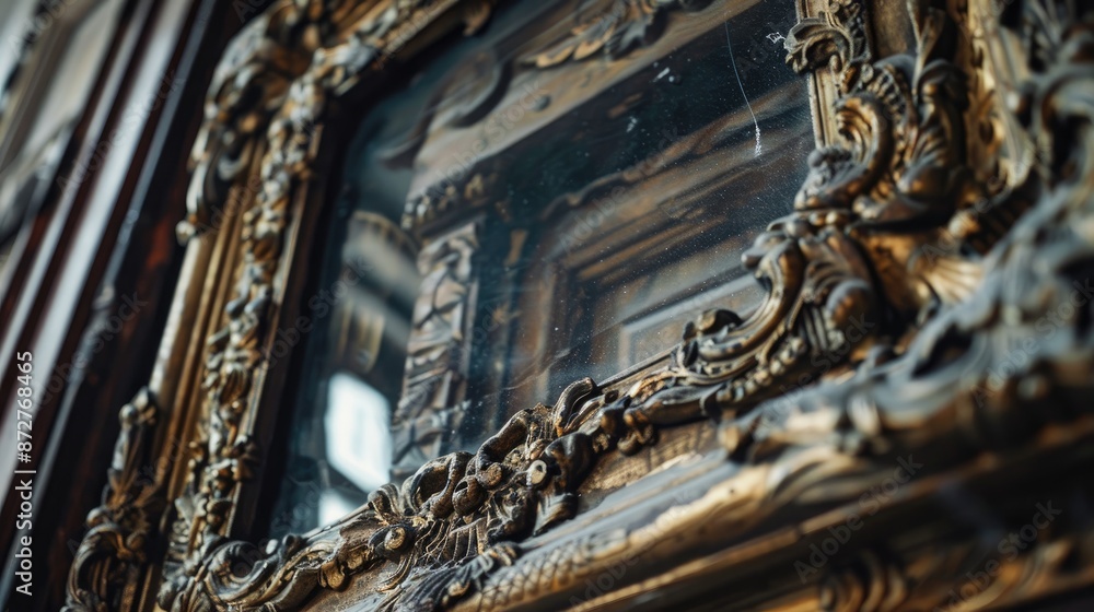 Poster Old wooden frames with intricate carvings and gilded details