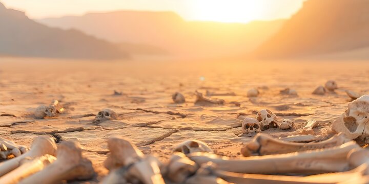 Valley of Dry Bones and Abandoned Swords. Concept Exploration Adventure, Mystery Discovery, Ancient Ruins, Forgotten History, Desert Treasures