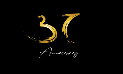 Obraz premium Number 37, Anniversary Handwriting Gold Abstract Logo