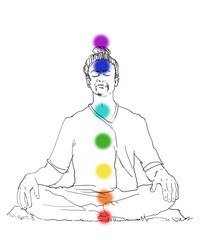 man practices meditation 