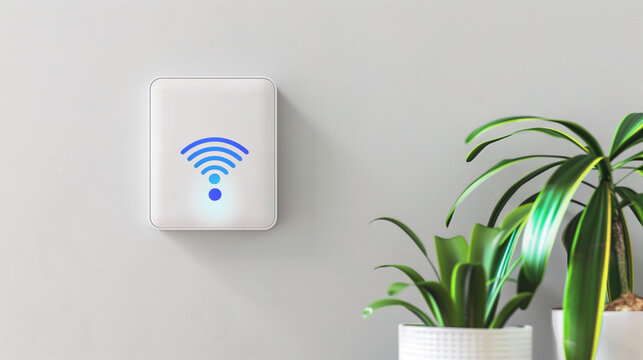 smart home automation technology control system concept  with wifi extender device mounted on wall