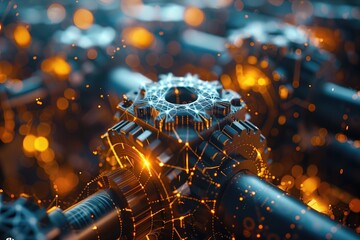 A network of interconnected gears turning smoothly, illustrating the synergy and collaboration within a successful business ecosystem