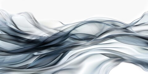An abstract design of flowing, undulating fabric in shades of grey and white, creating a sense of movement.