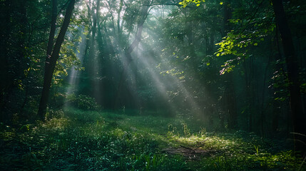 Fototapeta premium A bright sunny day in a park with trees and grass