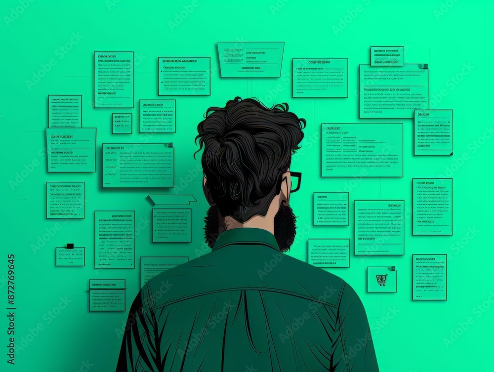 Poster man standing in front of a wall of notes.