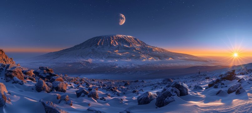 Evening View of Kibo with Uhuru Peak at Mount Kilimanjaro