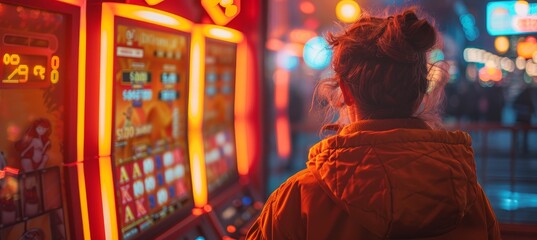 Fototapeta premium Woman Playing Slots in Casino Gambling Concept