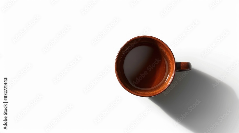 Sticker Cup viewed from above with shadow on white background Space for text