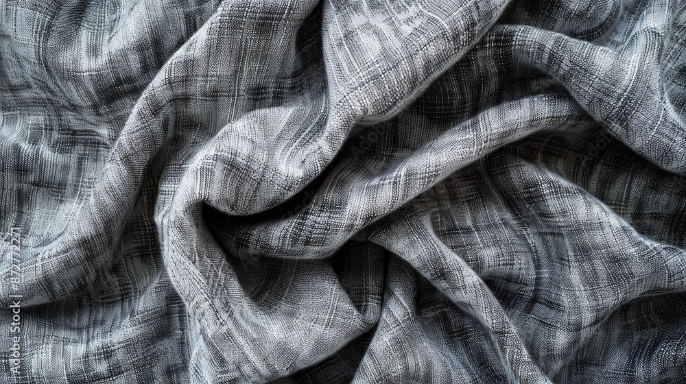 Poster abstract cotton towel mockup template on fabric background with grey linen canvas texture and space 