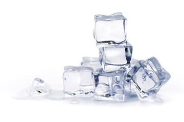 Pile of ice cubes isolated on white background, Artificial acrylic ice cubes