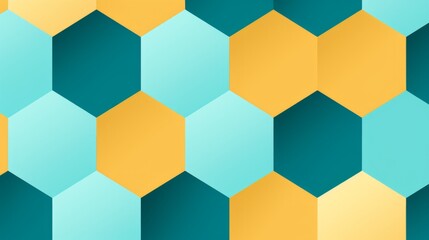 Abstract Geometric Pattern of Teal, Yellow, and Blue Hexagons