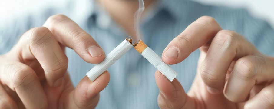 Man breaking a cigarette in half