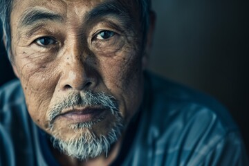 Fototapeta premium A serious-looking man with a mustache and beard staring intently ahead, conveying depth and contemplative thoughts with an intriguing expression on his face.