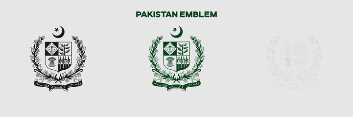 Pakistan Emblem Vector Pack. Emblem with Flag. Gray Emblem Silhouette. Gray Outline Emblem. Editable EPS file.