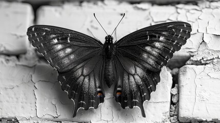 Black Butterfly on Cracked Wall