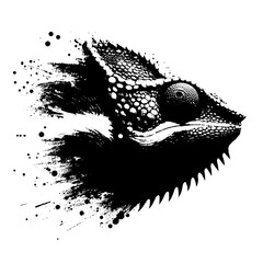 Obraz premium Chameleon in illustration in brush stroke painting