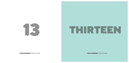 Fototapeta premium Number or Digit 13 thirteen, with line effect editable vector. 