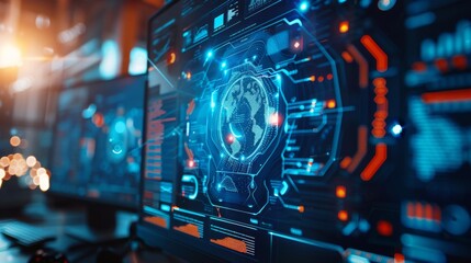 Futuristic Technology Interface with World Map.