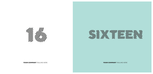 Fototapeta premium Number or Digit 16 sixteen, with line effect editable vector. 