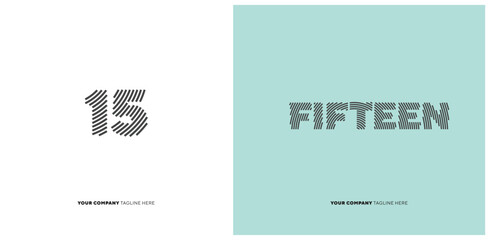 Number or Digit 15 fifteen, with line effect editable vector.
