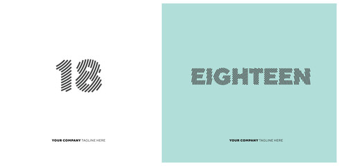 Number or Digit 18 eighteen, with line effect editable vector.
