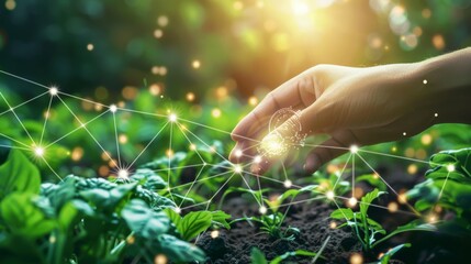 Fototapeta premium Artificial intelligence is used in the management of sensor data gathering and artificial intelligence is used in smart digital agriculture technologies to regulate crop growth and harvest quality.