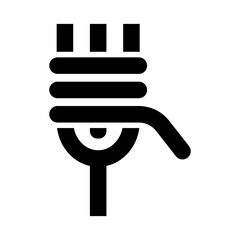 Illustration showing a black icon of a fork with spaghetti on a white background