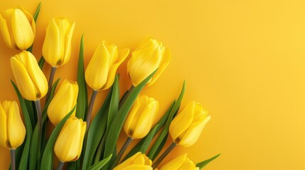 Close up yellow tulips with space for text