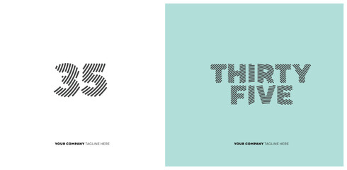 Number or Digit 35 thirty five, with line effect editable vector.
