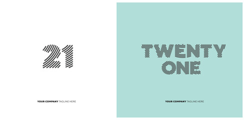 Number or Digit 21 twenty one, with line effect editable vector.
